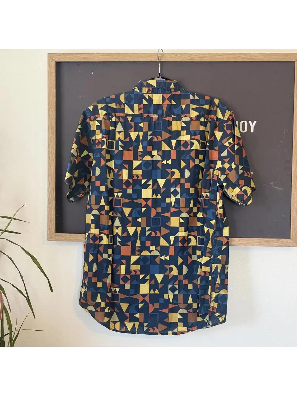 Blue Geometric Print Billabong Button Up Shirt Mens L Retro Abstract - Picture 2 of 4